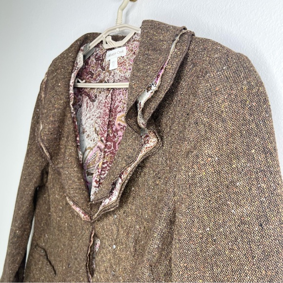 Coldwater Creek Brown Tweed Studded Chiffon Trim Blazer Jacket Plus Size 20 - Picture 4 of 13
